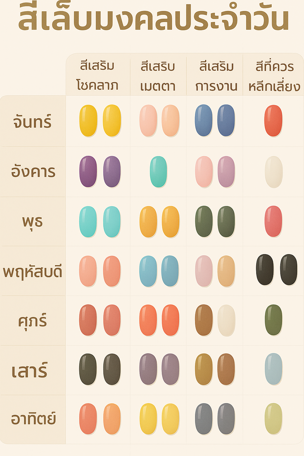 💅✨ สีเล็บมงคลประจำวันเกิด เสริมโชคลาภ ความมั่นใจ และพลังบวกในแต่ละวัน