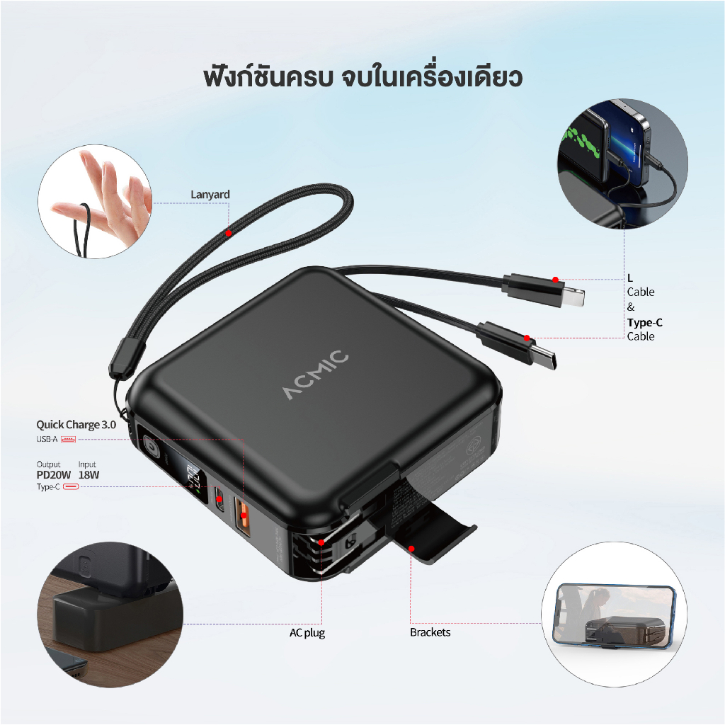 พาวเวอร์แบงค์ยุคใหม่ที่มากกว่าการชาร์จ: เปิดโลก ACMIC W1501 ตัวเดียวจบทั้งสายและปลั๊กในตัว
