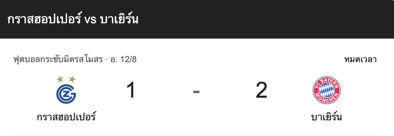รีวิวแมตช์ : กราสฮอปเปอร์ 1–2 บาเยิร์น