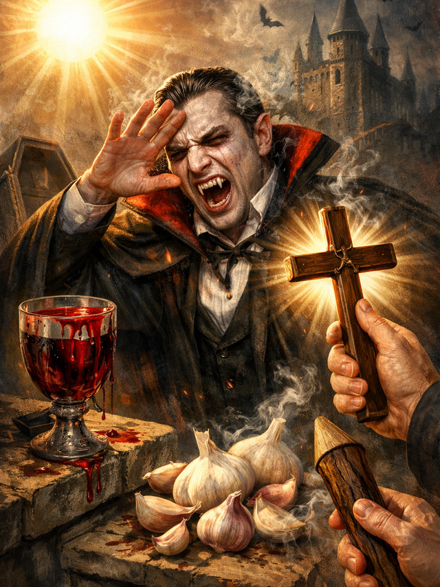 ความเชื่อที่ว่าแวมไพร์ดื่มเลือดแพ้แดดกลัวไม้กางเขนและเกลียดกระเทียม