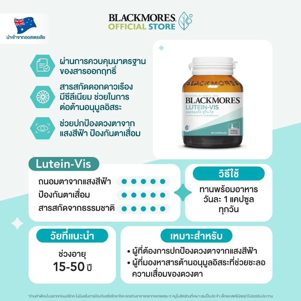 Blackmores Lutein-Vis (60 แคปซูล) – วิตามินบำรุงสายตา “สายจอ + แดด” Image2