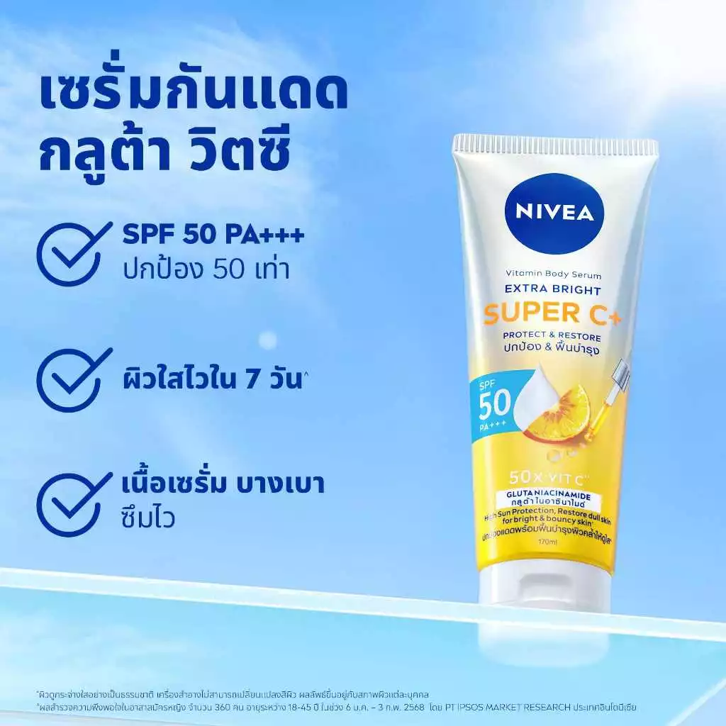 NIVEA Extra Bright Super C+ Body Serum 300 ml – เซรั่มผิวใส “กันแดด + วิตามินซีในขวดเดียว” Image2