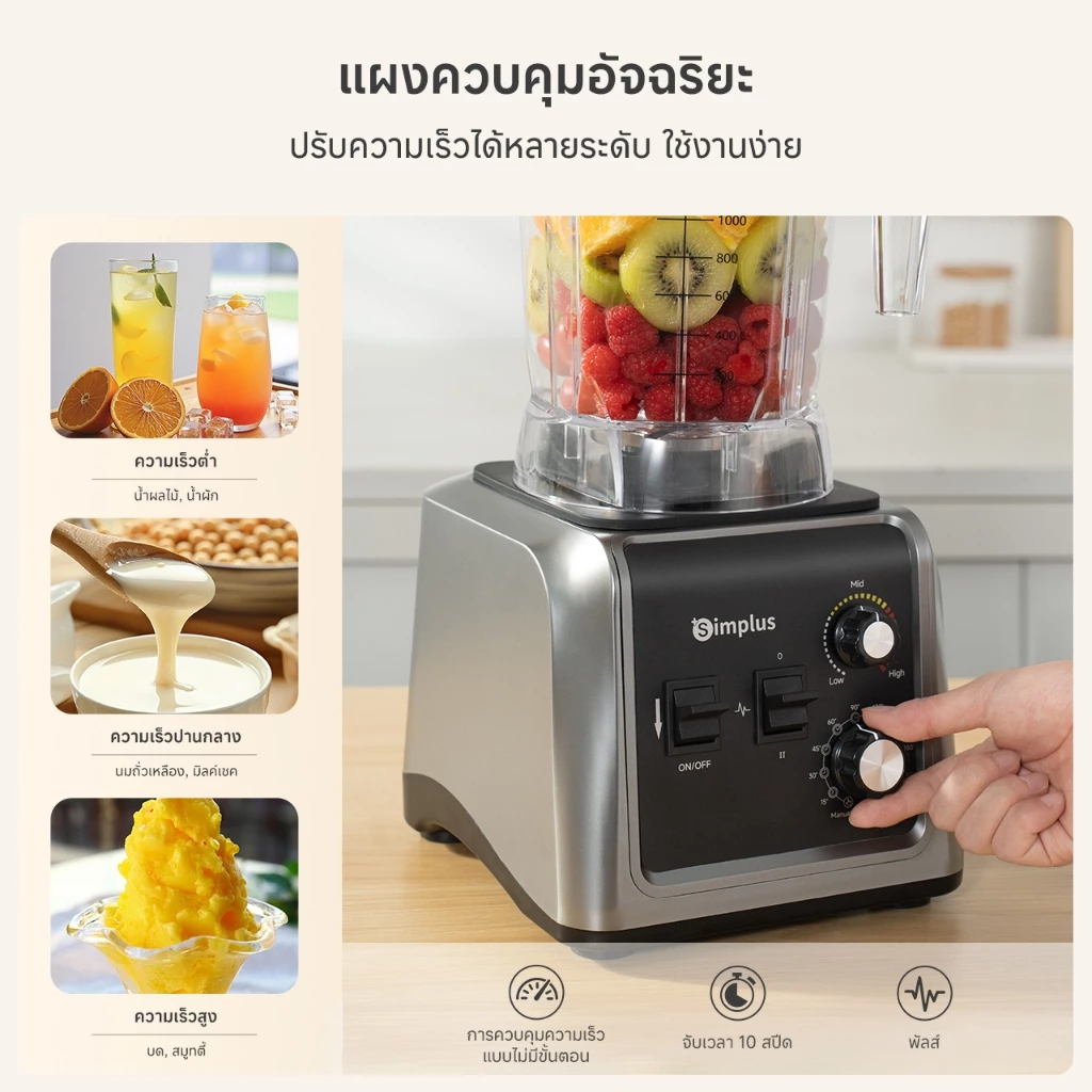 Simplus เครื่องปั่น 2L 2200W เครื่องปั่นสายแรง บดจริงจัง ใช้ได้ทั้งแห้ง-เปียก Image3