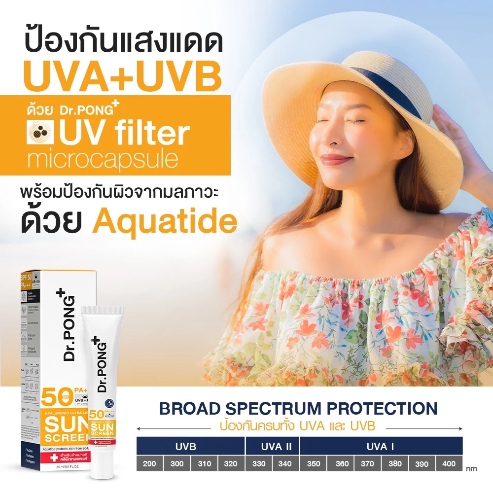 Dr.PONG Hyaluronic Ultra Light Sunscreen (Aquatide) กันแดดสายเบา เหมาะผิวแพ้ง่าย-เป็นสิว Image2