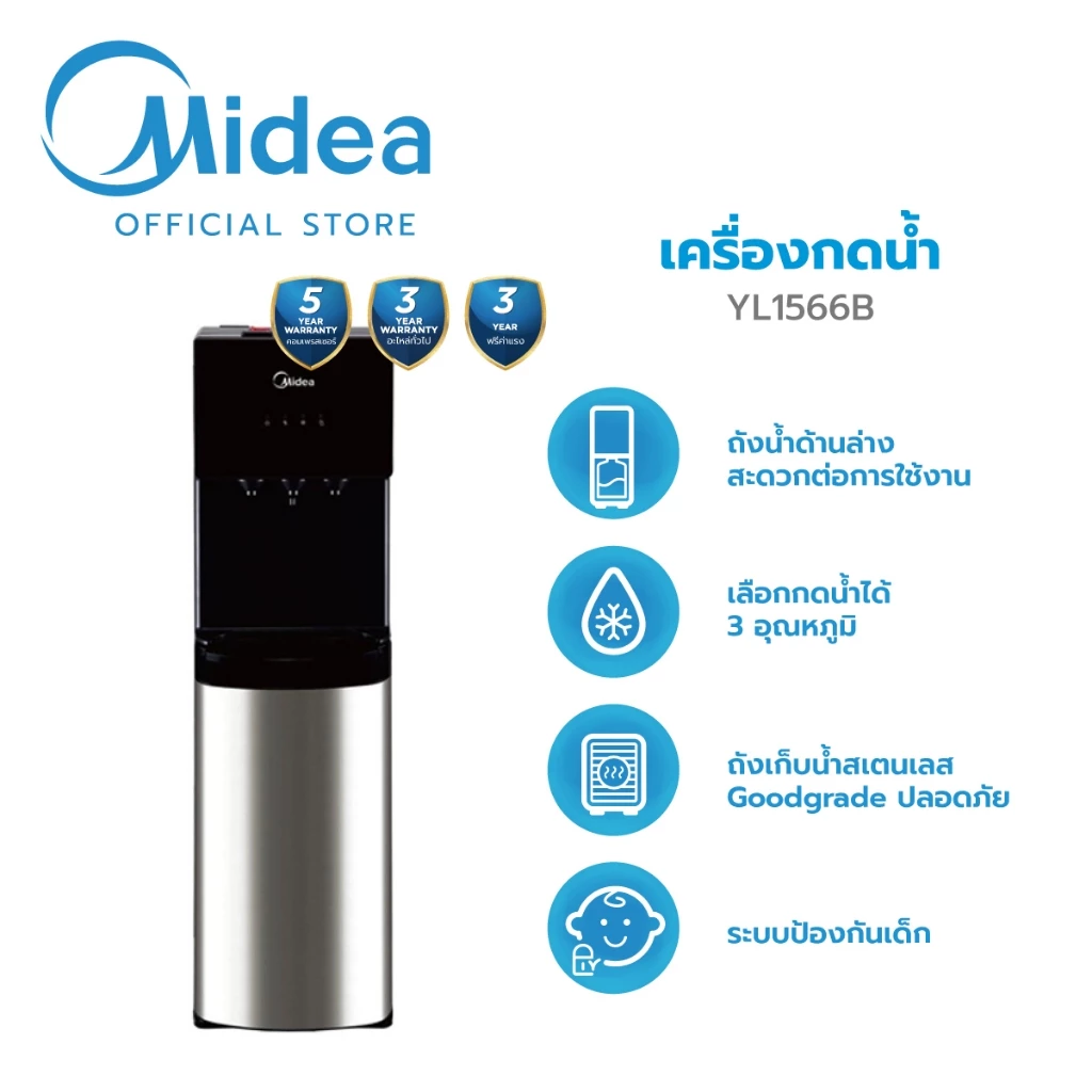 Midea YL1566B ตู้กดน้ำ 3 อุณหภูมิ สายใช้ง่าย ไม่ต้องยกถัง Image1