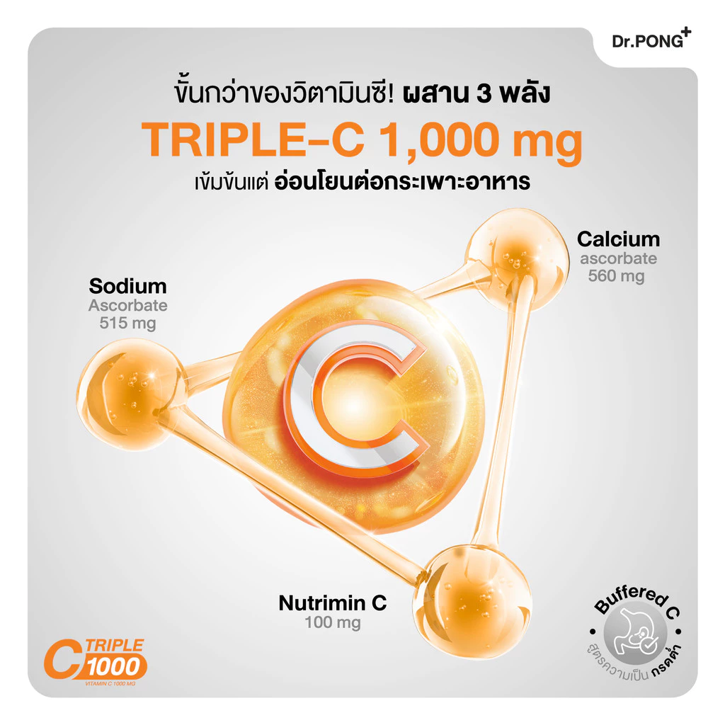 Dr.PONG Triple C 1000 วิตามินซี 3 ชนิด ดูดซึมดี กินง่าย ไม่ระคายกระเพาะ Image2
