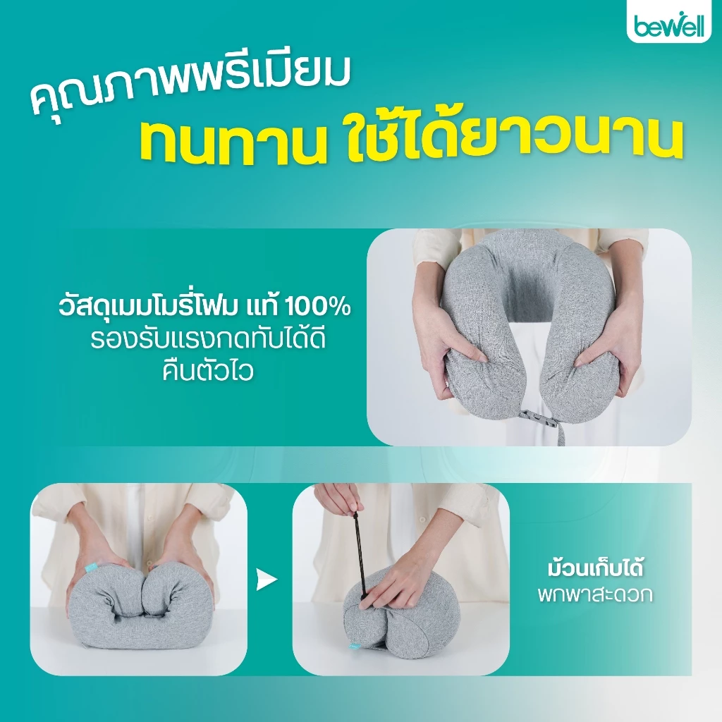 Bewell T-10 หมอนรองคอเมมโมรี่โฟม พับเก็บได้ พกง่าย เหมาะกับสายเดินทาง Image3