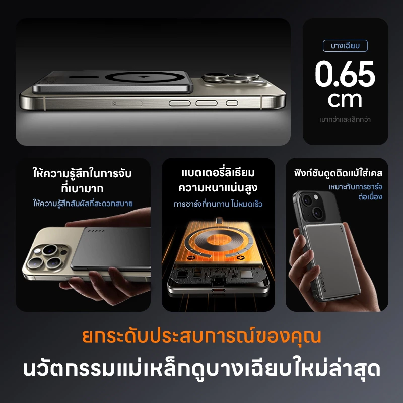 UNEED Magnetic Powerbank 12000mAh พาวเวอร์แบงค์จิ๋ว แม่เหล็ก เบา พกง่าย ใช้งานจริง Image1