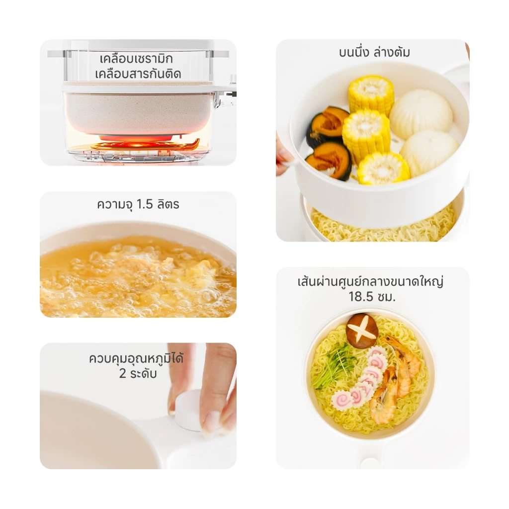 Simplus หม้อไฟฟ้าอเนกประสงค์ สายทำกินง่าย ตัวเดียวจบ ใช้ในหอ/คอนโด Image2
