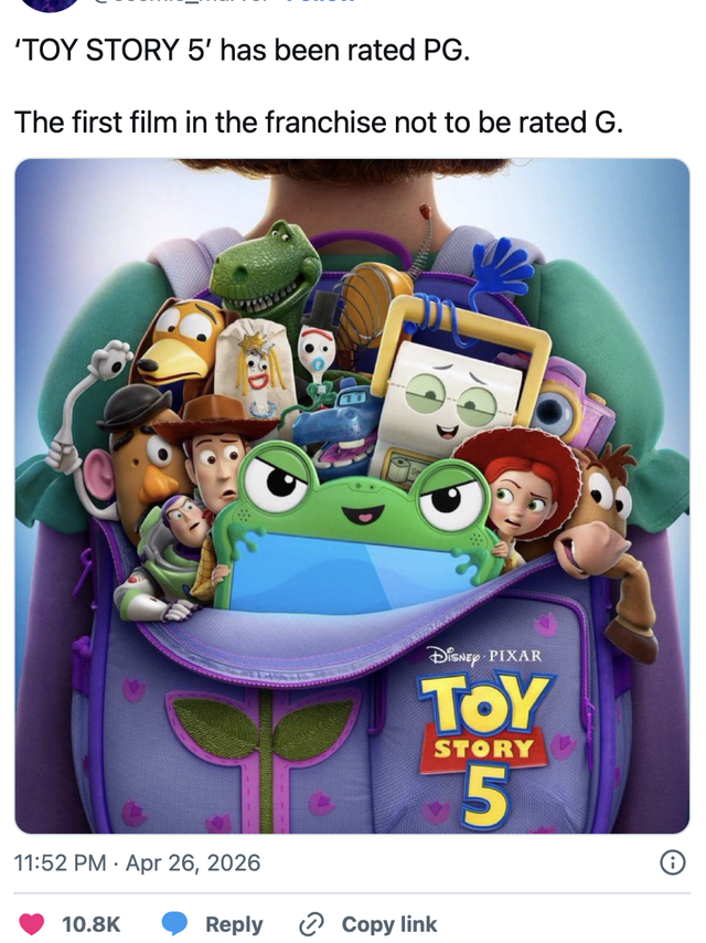 Toy Story 5 ได้เรต PG ครั้งแรกของแฟรนไชส์ สะท้อนเนื้อหาที่โตขึ้น