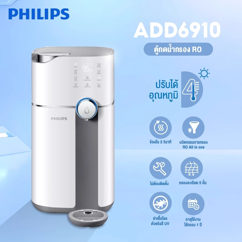 Philips ADD6910 เครื่องกรองน้ำ RO น้ำสะอาด + กดร้อนทันที ไม่ต้องติดตั้ง
