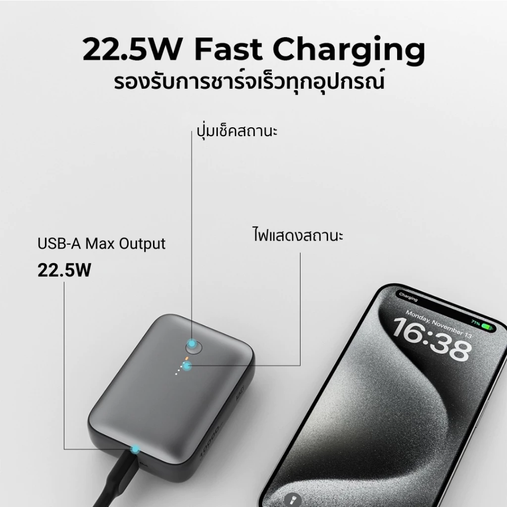 AUKEY PB-Y55 เป็นพาวเวอร์แบงก์ที่มาแนว “daily power bank” ชัดมาก เพราะเน้นพกง่ายกว่ารุ่นใหญ่สาย laptop Image2