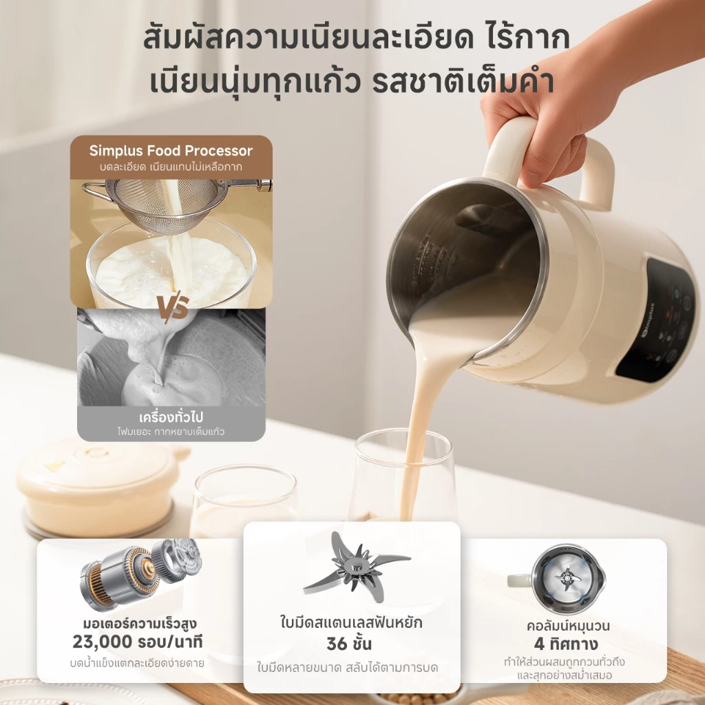 Simplus Soy Milk Maker เครื่องทำน้ำเต้าหู้ 8-in-1 ใช้งานง่าย ทำได้ทั้งร้อนและเย็น Image5