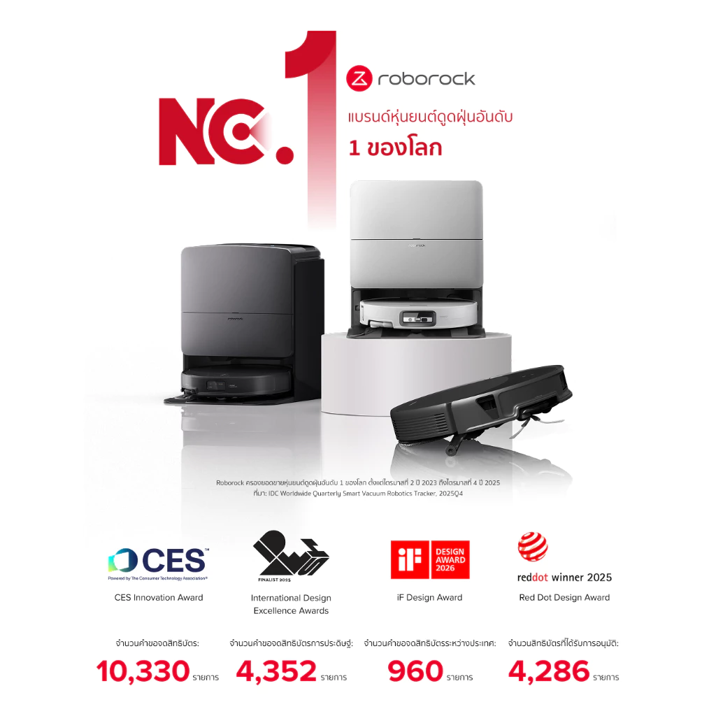 Roborock QR 798 หุ่นยนต์ดูดฝุ่นแรงดูด 10000Pa พร้อมระบบถูพื้นอัจฉริยะ Image2