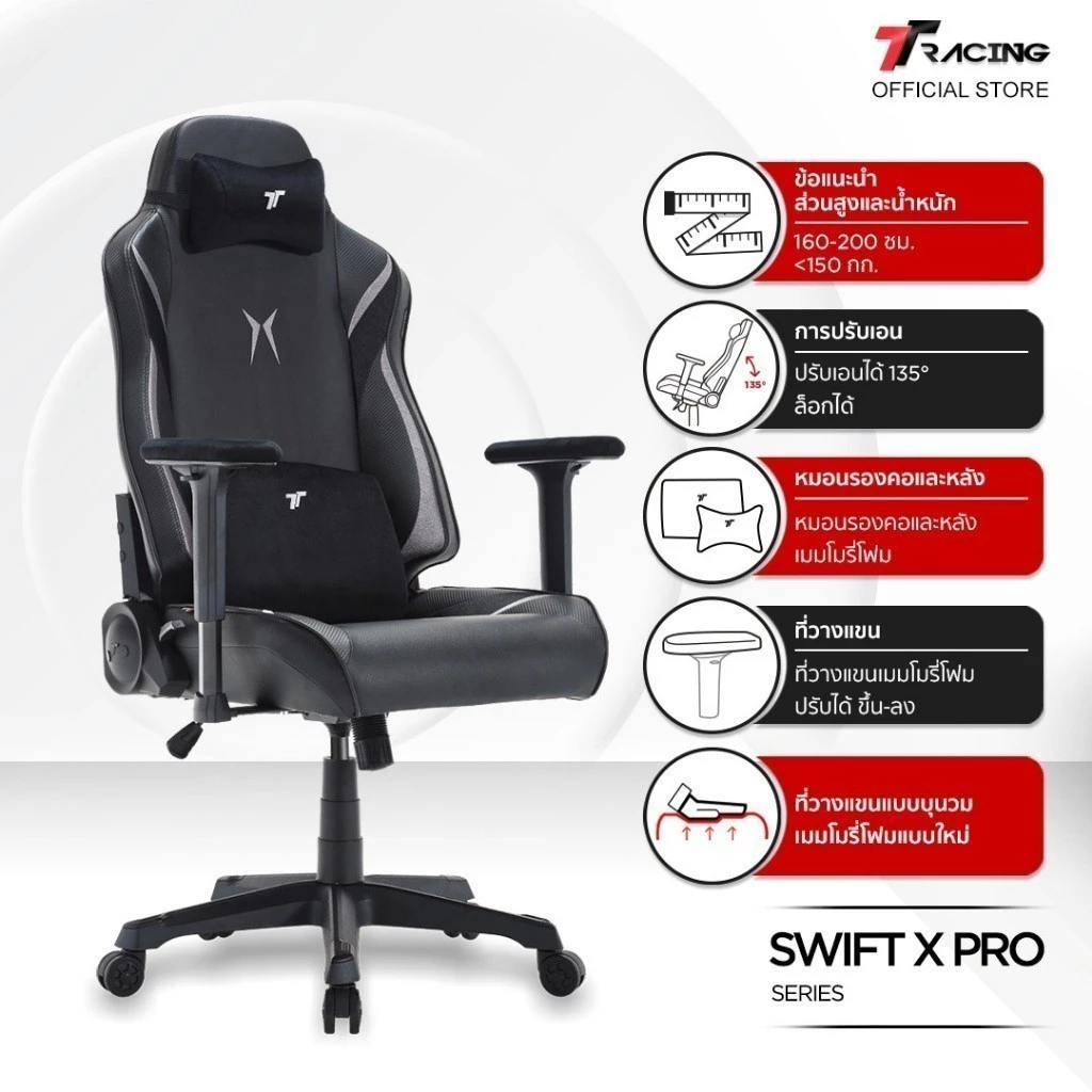 TTRacing Swift X Pro เก้าอี้เกมมิ่งนั่งสบาย ใช้งานได้ทั้งเล่นเกมและทำงาน Image1