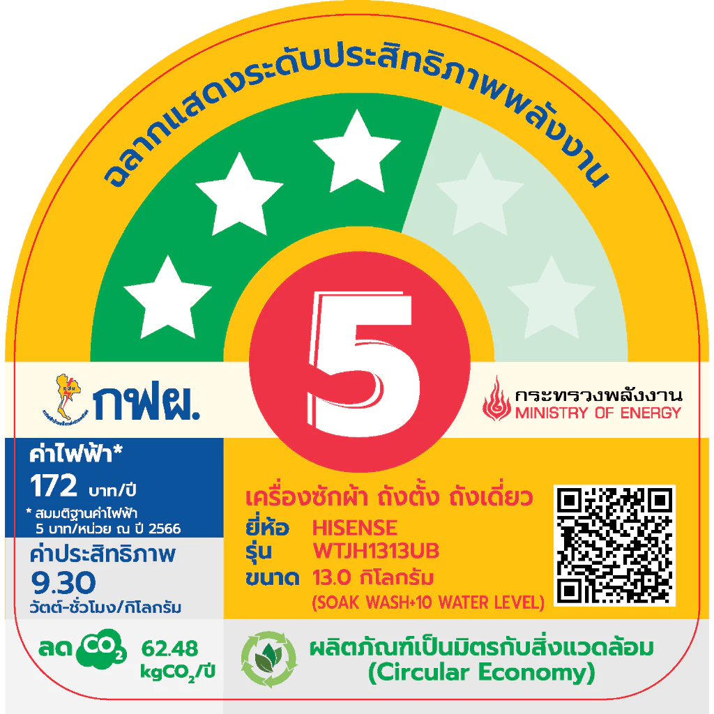 Hisense WTJH1313UB เครื่องซักผ้าฝาบน 13 กก. ถังใหญ่ ซักผ้าได้เยอะในรอบเดียว Image5