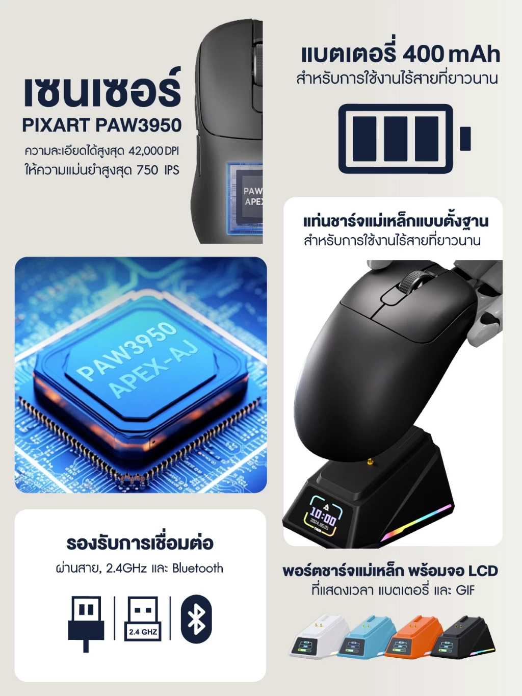 Ajazz AJ179 Apex 8K เมาส์เกมมิ่งไร้สายพร้อมแท่นชาร์จ ที่สาย FPS กำลังจับตา Image2