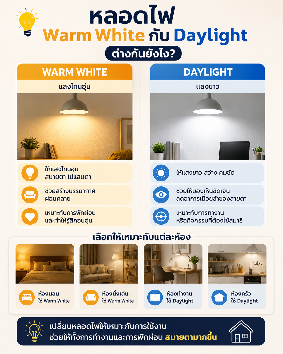 หลอดไฟ Warm White กับ Daylight ต่างกันยังไง? Image1