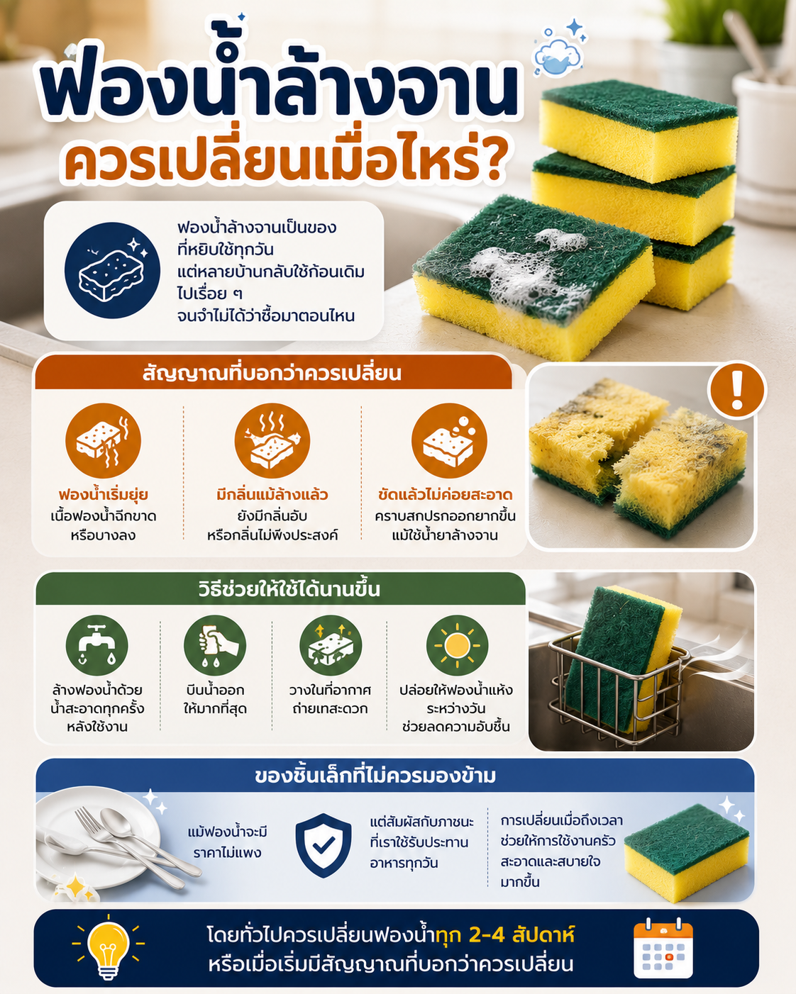 ฟองน้ำล้างจาน ควรเปลี่ยนเมื่อไหร่? Image1