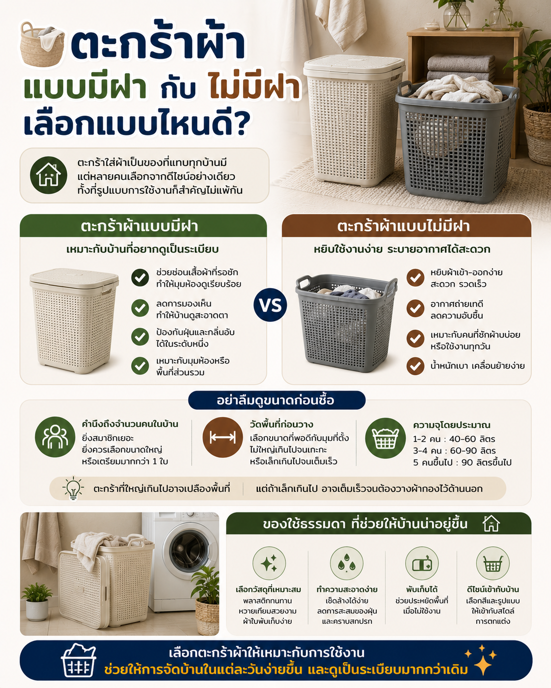 ตะกร้าผ้าแบบมีฝา กับไม่มีฝา เลือกแบบไหนดี? Image1