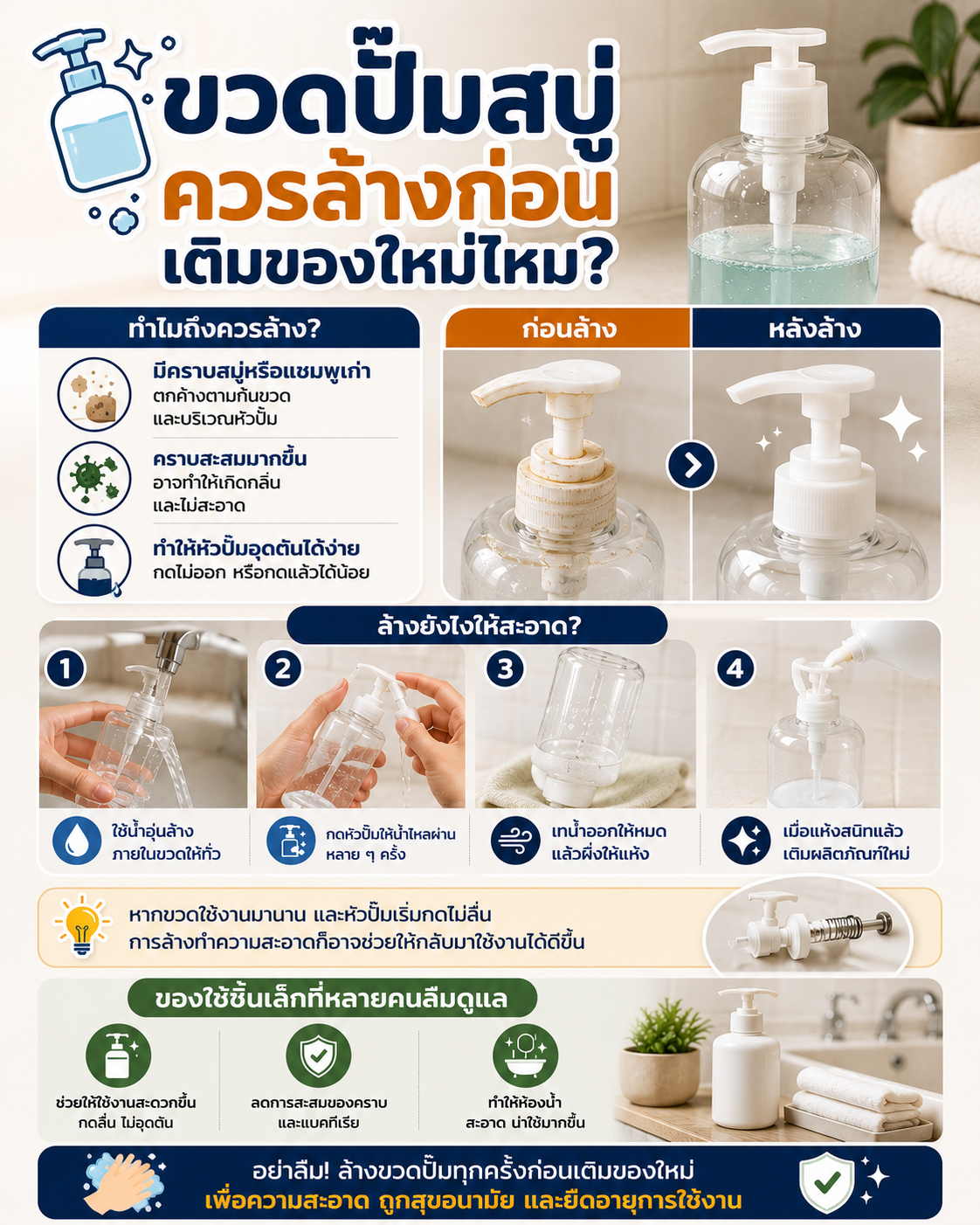 ขวดปั๊มสบู่ ควรล้างก่อนเติมของใหม่ไหม? Image1