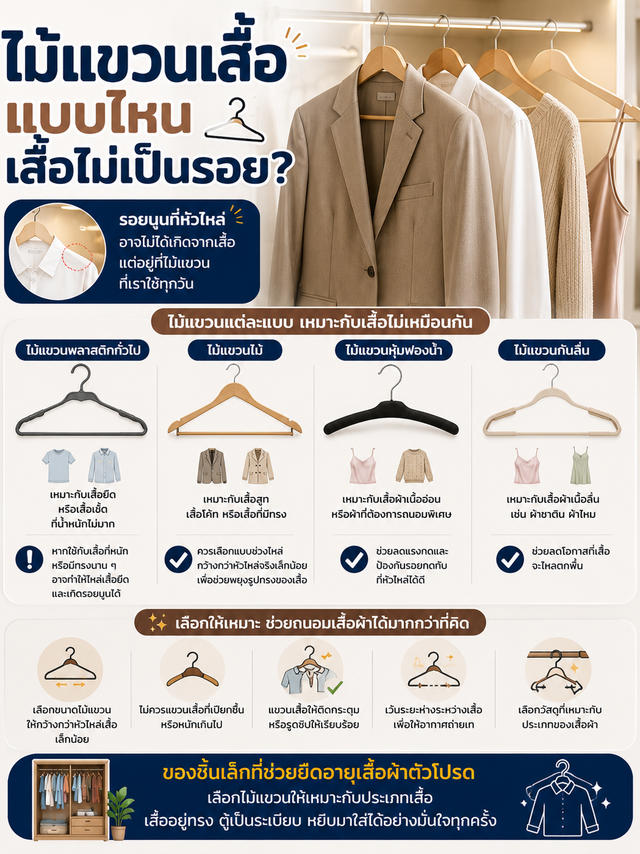ไม้แขวนเสื้อแบบไหน เสื้อไม่เป็นรอย?