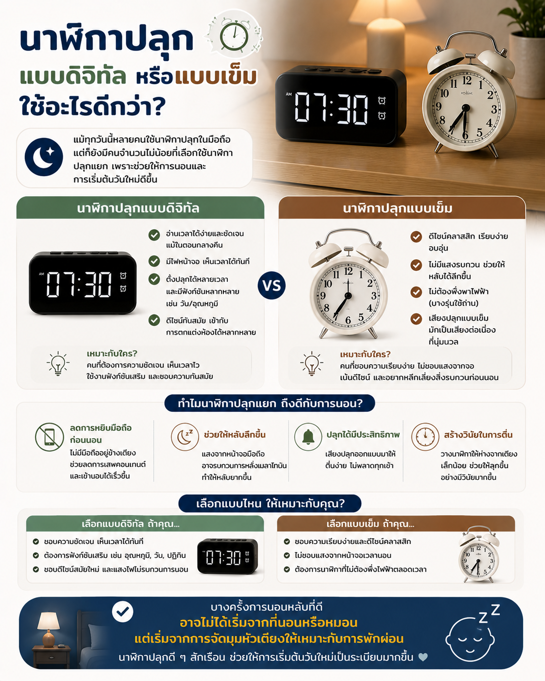 นาฬิกาปลุกแบบดิจิทัล หรือแบบเข็ม ใช้อะไรดีกว่า? Image1