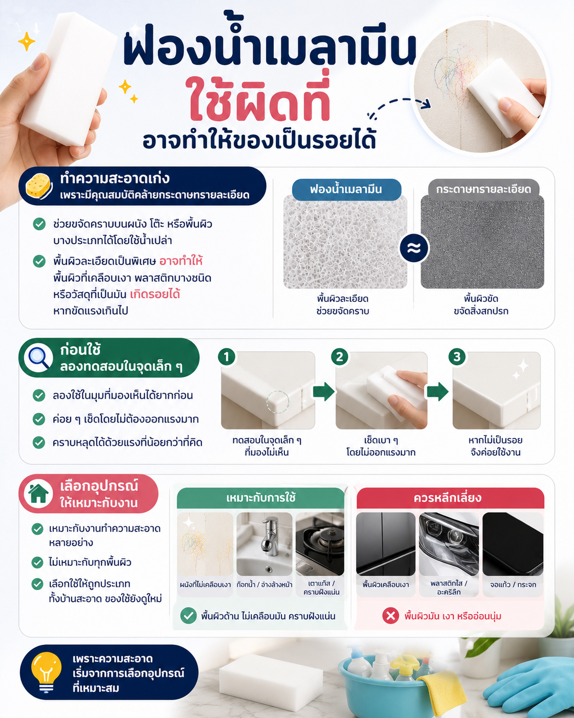 ฟองน้ำเมลามีน ใช้ผิดที่ อาจทำให้ของเป็นรอยได้ Image1