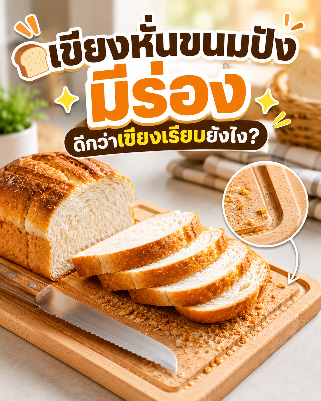 เขียงหั่นขนมปังมีร่อง ดีกว่าเขียงเรียบยังไง? Image1
