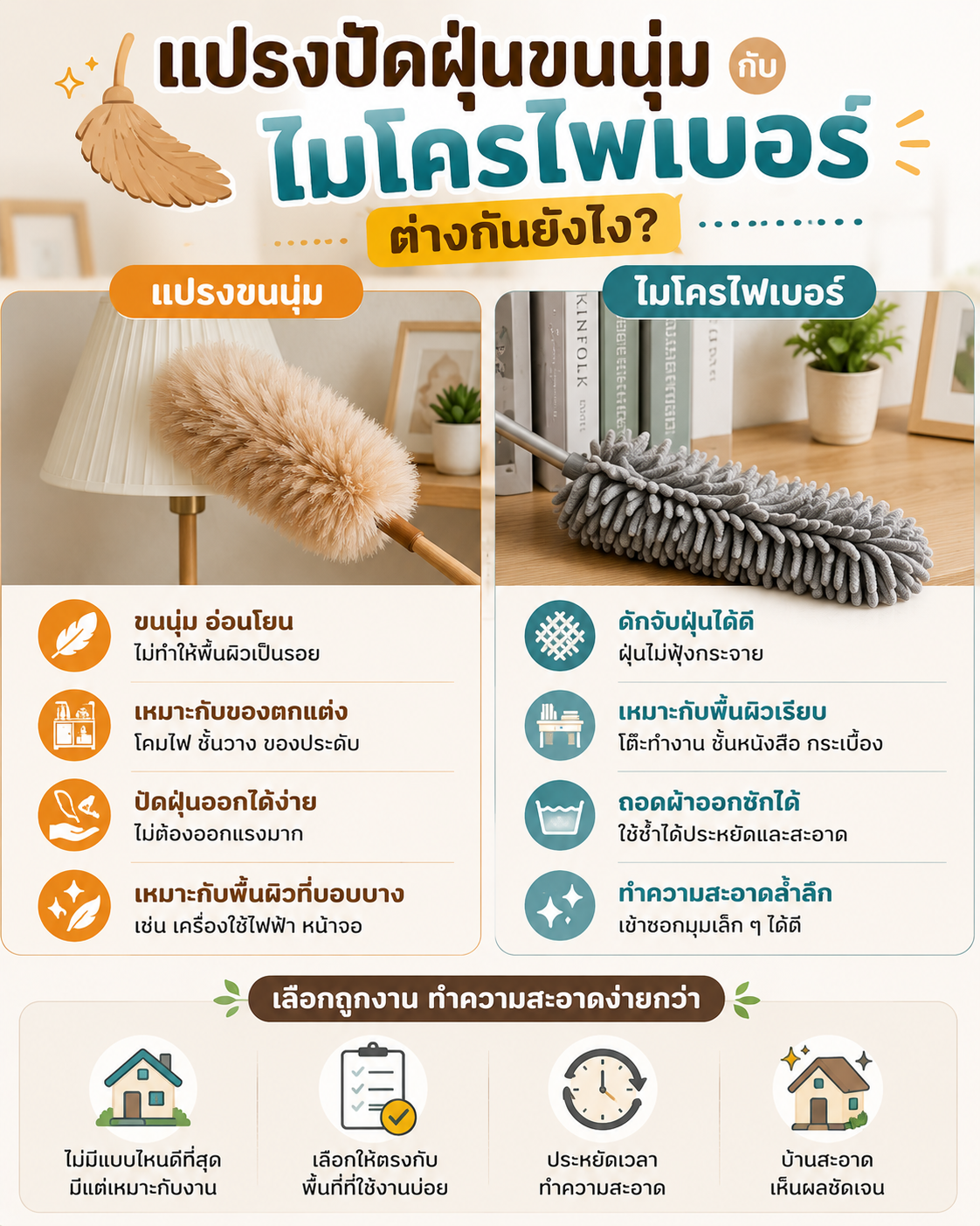 แปรงปัดฝุ่นขนนุ่ม กับไมโครไฟเบอร์ ต่างกันยังไง? Image1