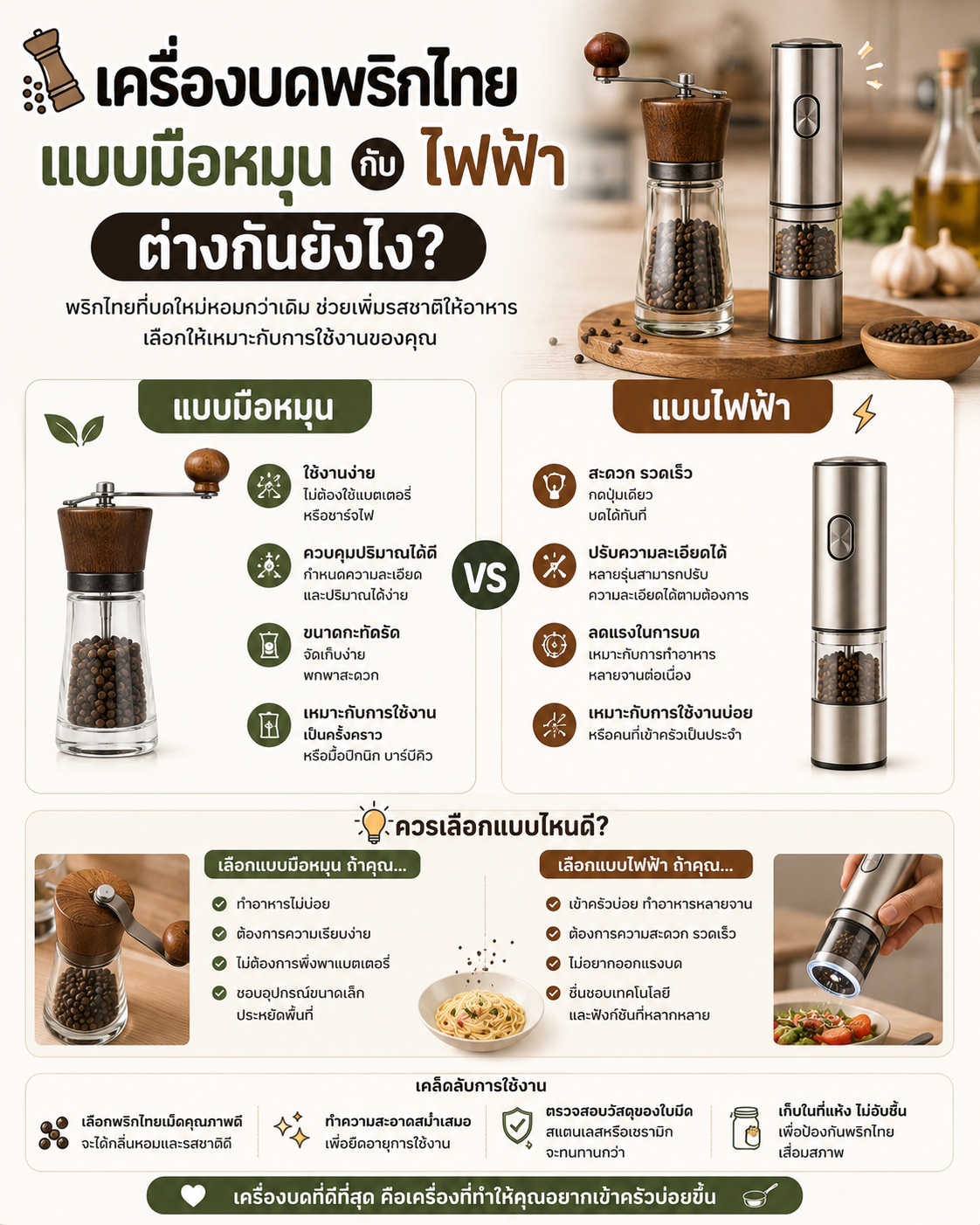 เครื่องบดพริกไทยแบบมือหมุน กับไฟฟ้า ต่างกันยังไง? Image1