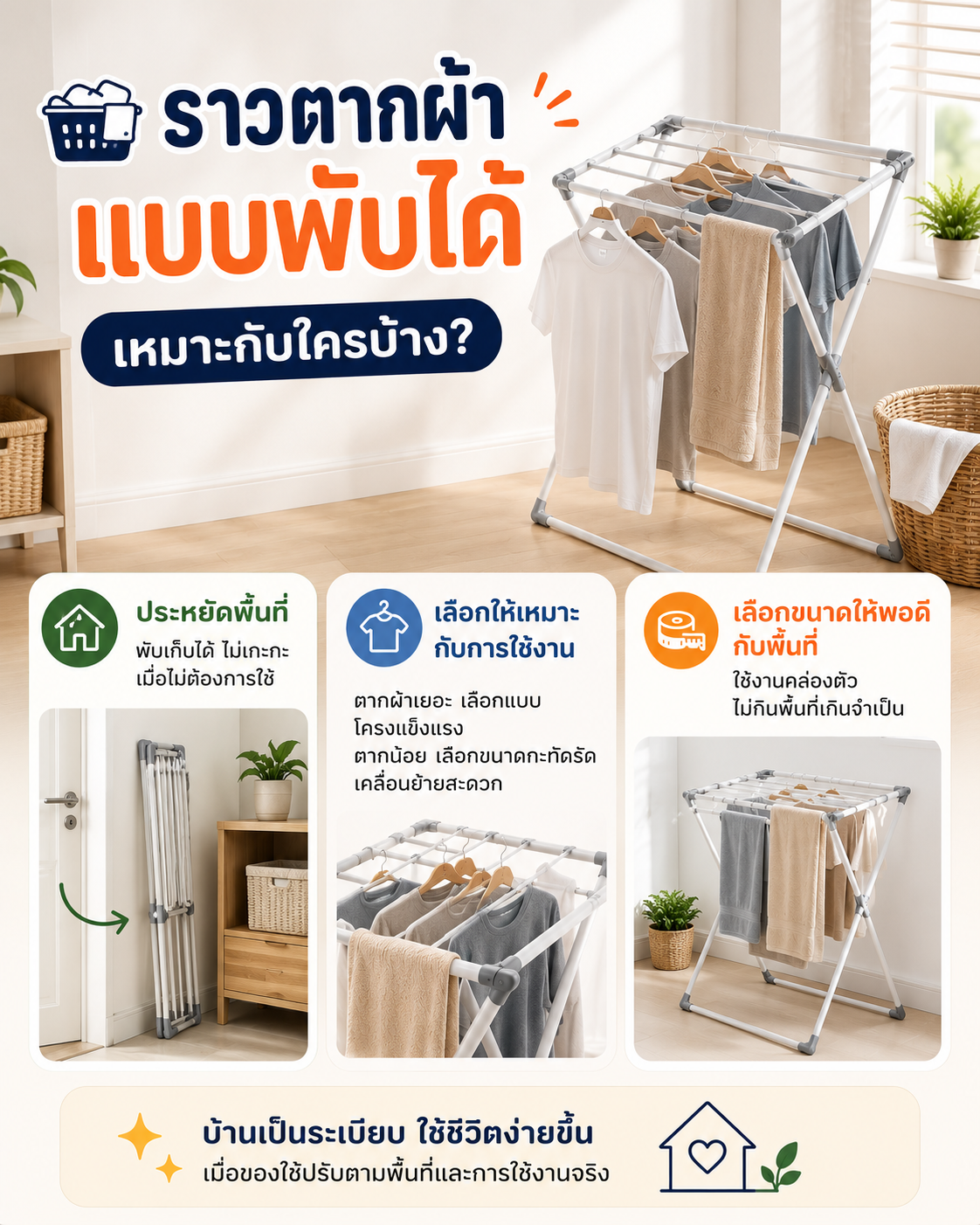 ราวตากผ้าแบบพับได้ เหมาะกับใครบ้าง? Image1