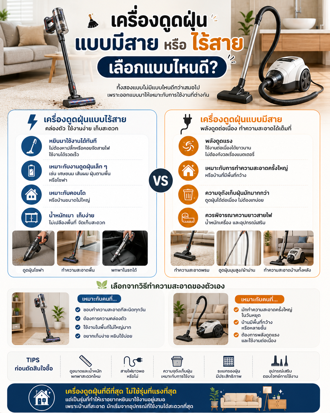 เครื่องดูดฝุ่นแบบมีสาย หรือไร้สาย เลือกแบบไหนดี? Image1