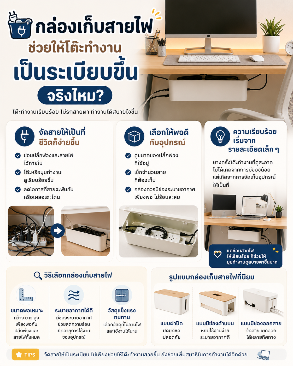 กล่องเก็บสายไฟ ช่วยให้โต๊ะทำงานเป็นระเบียบขึ้นจริงไหม? Image1