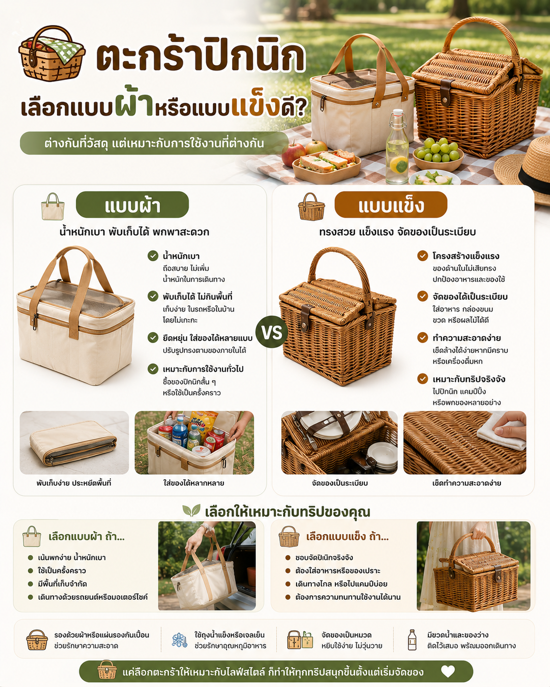 ตะกร้าปิกนิก เลือกแบบผ้าหรือแบบแข็งดี? Image1