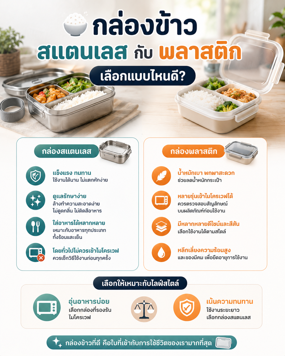 กล่องข้าวสแตนเลส กับพลาสติก เลือกแบบไหนดี? Image1