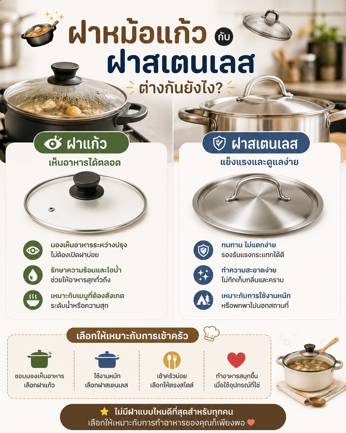 ฝาหม้อแก้ว กับฝาสเตนเลส ต่างกันยังไง? Image1