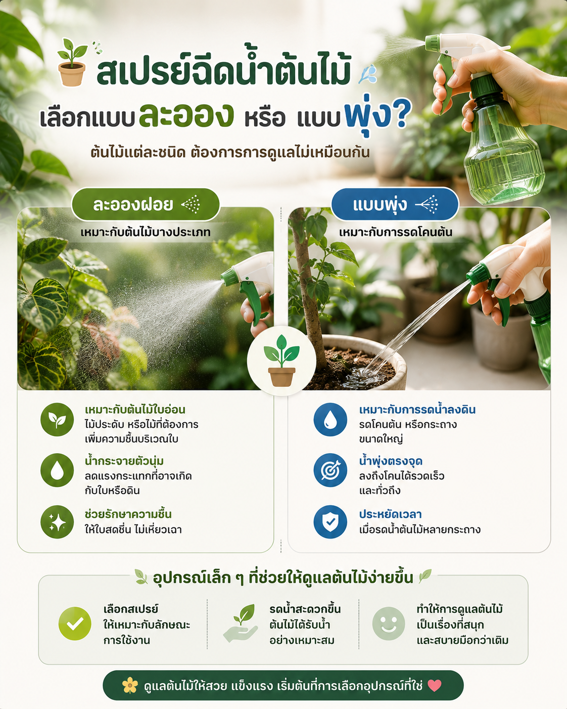 สเปรย์ฉีดน้ำต้นไม้ เลือกแบบละอองหรือแบบพุ่ง? Image1