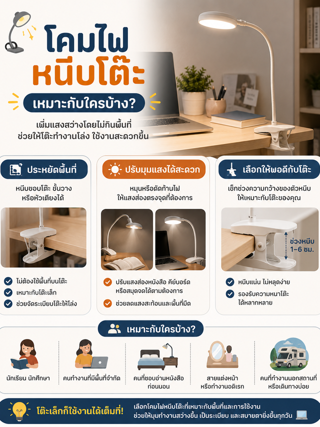 โคมไฟหนีบโต๊ะ เหมาะกับใครบ้าง?