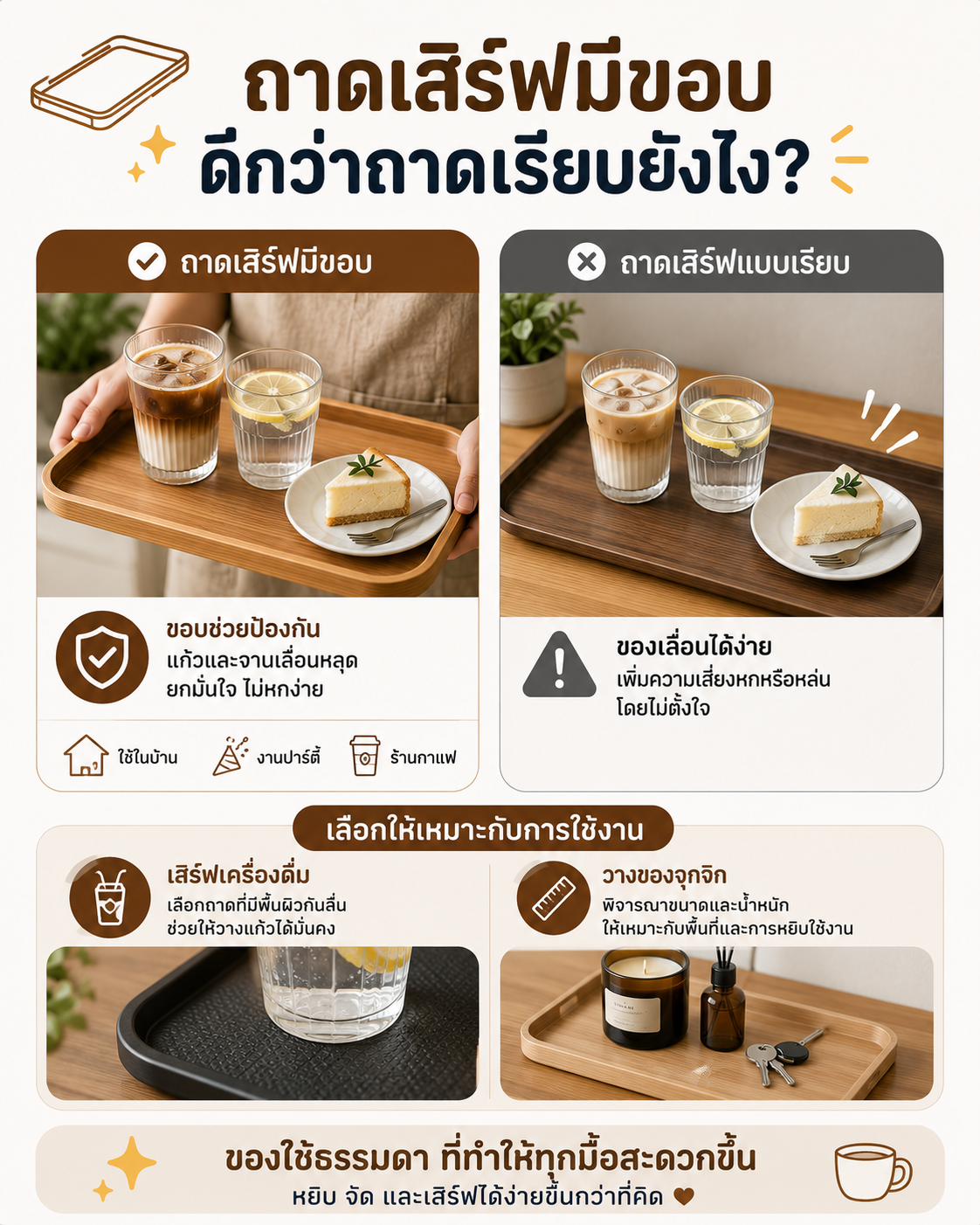 ถาดเสิร์ฟมีขอบ ดีกว่าถาดเรียบยังไง? Image1