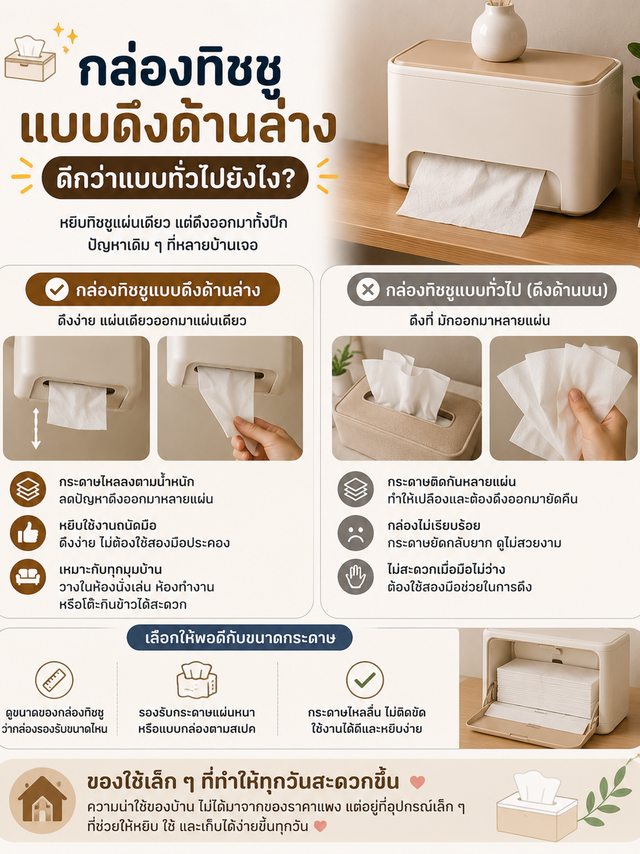 กล่องทิชชูแบบดึงด้านล่าง ดีกว่าแบบทั่วไปยังไง?