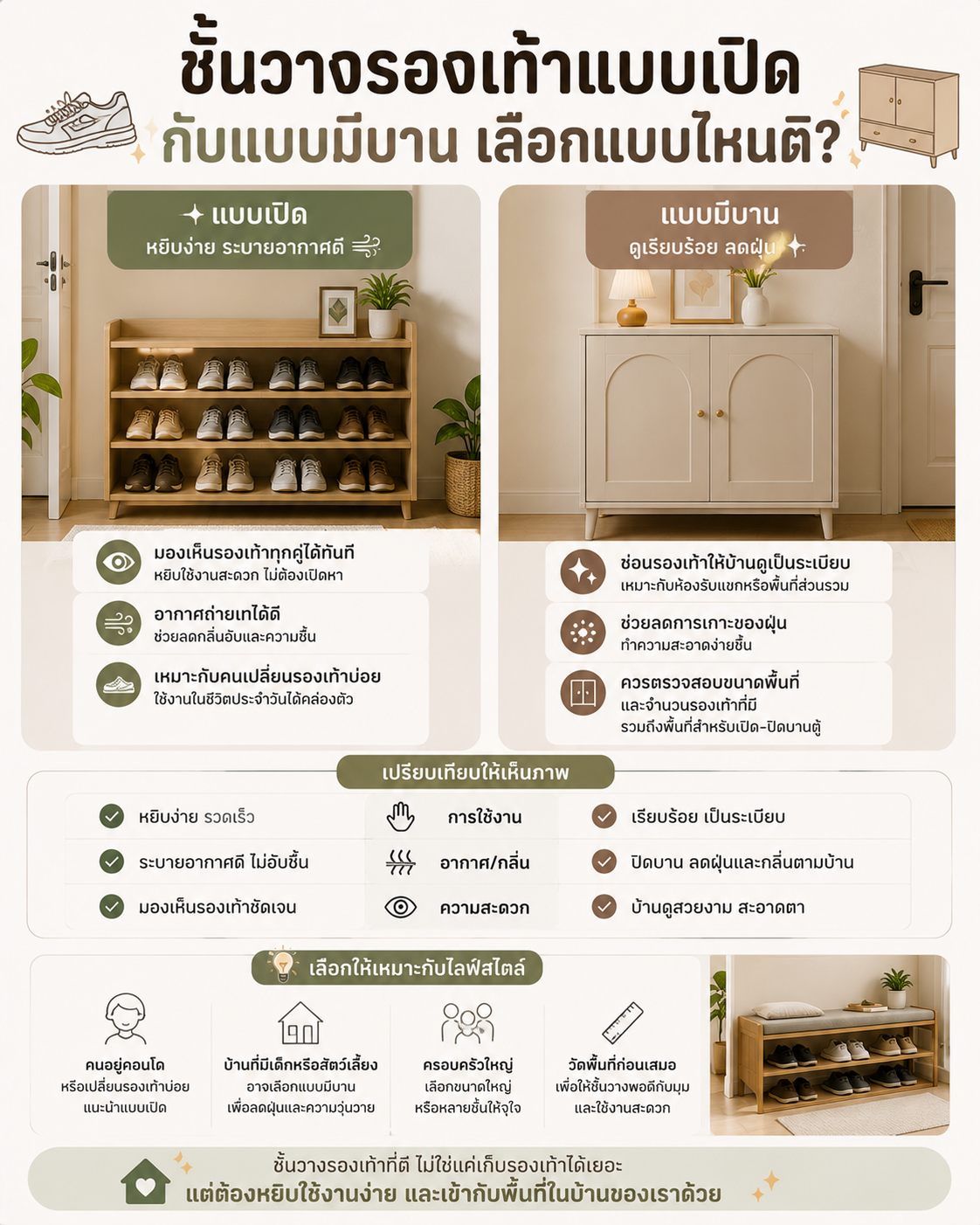 ชั้นวางรองเท้าแบบเปิด กับแบบมีบาน เลือกแบบไหนดี? Image1