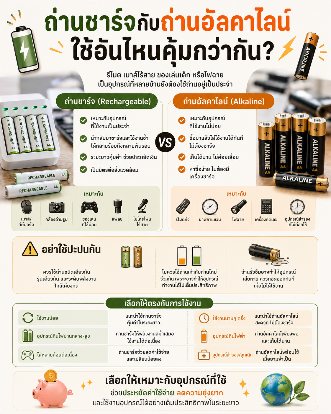 ถ่านชาร์จกับถ่านอัลคาไลน์ ใช้อันไหนคุ้มกว่ากัน? Image1