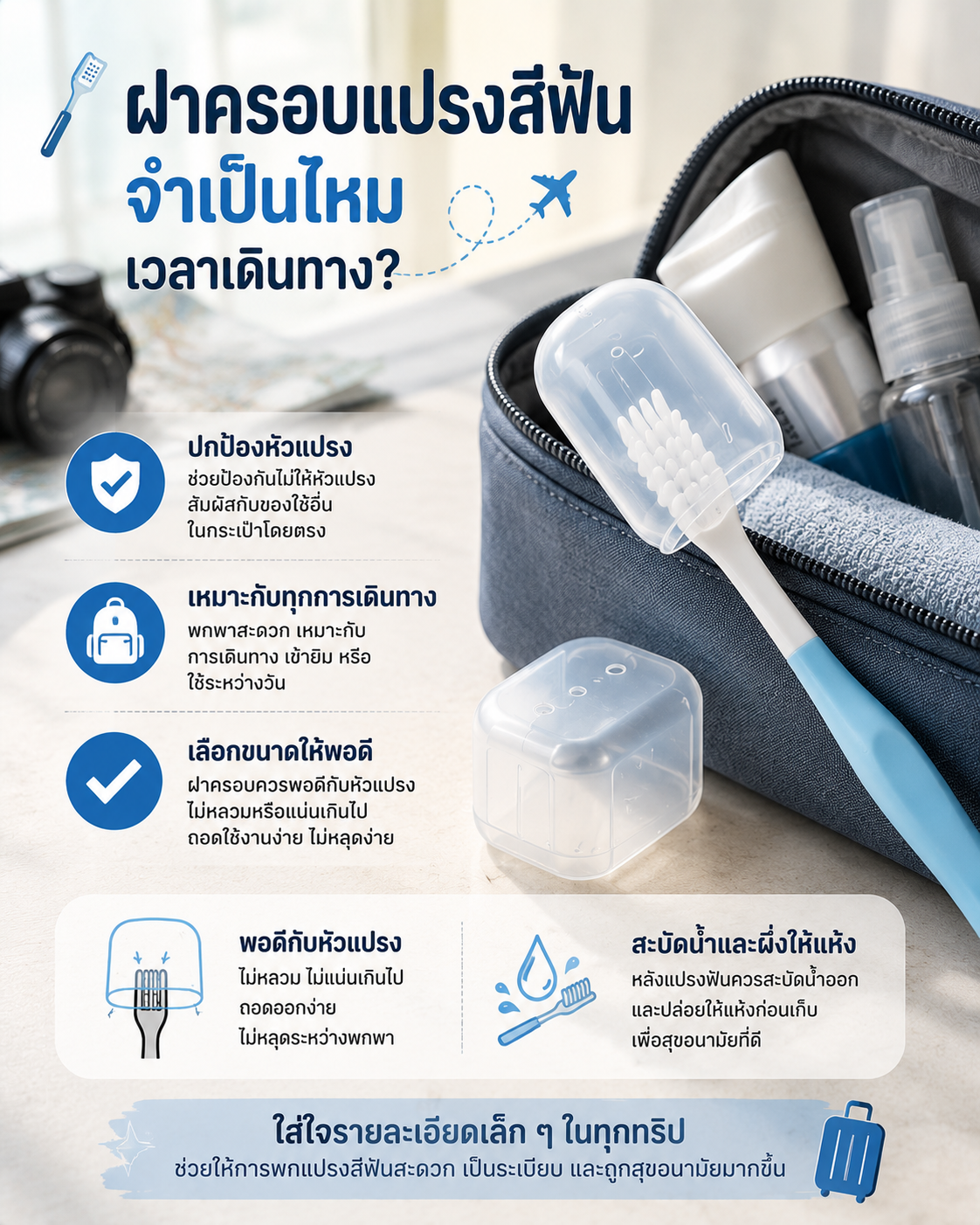 ฝาครอบแปรงสีฟัน จำเป็นไหมเวลาเดินทาง? Image1