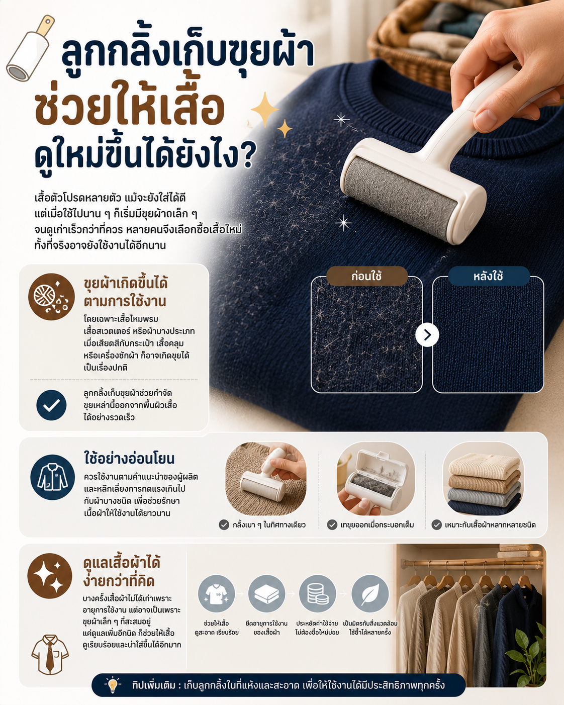 ลูกกลิ้งเก็บขุยผ้า ช่วยให้เสื้อดูใหม่ขึ้นได้ยังไง? Image1