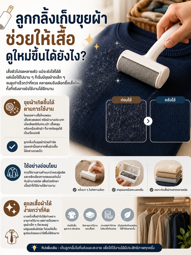 ลูกกลิ้งเก็บขุยผ้า ช่วยให้เสื้อดูใหม่ขึ้นได้ยังไง?