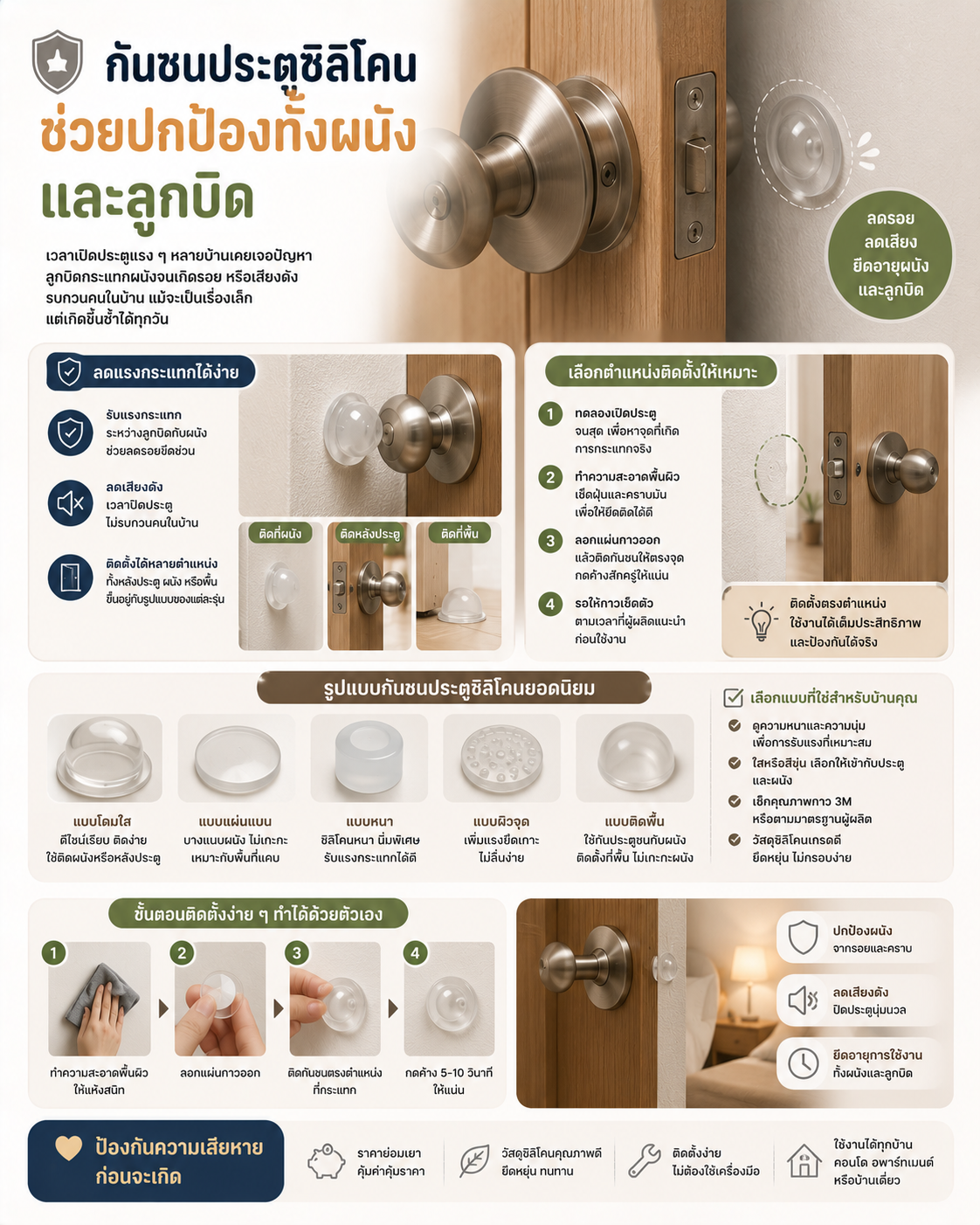 กันชนประตูซิลิโคน ช่วยปกป้องทั้งผนังและลูกบิด Image1