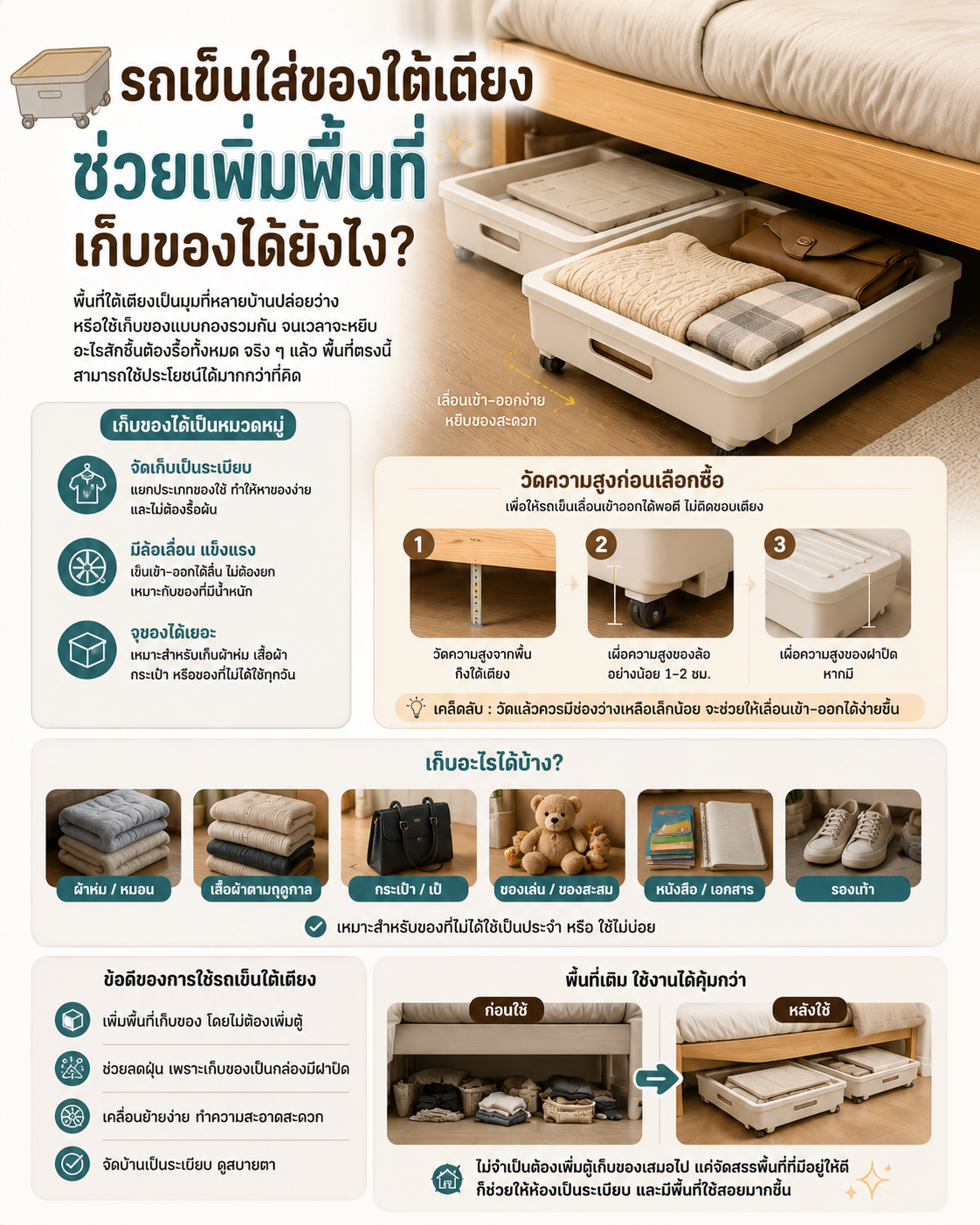 รถเข็นใส่ของใต้เตียง ช่วยเพิ่มพื้นที่เก็บของได้ยังไง? Image1