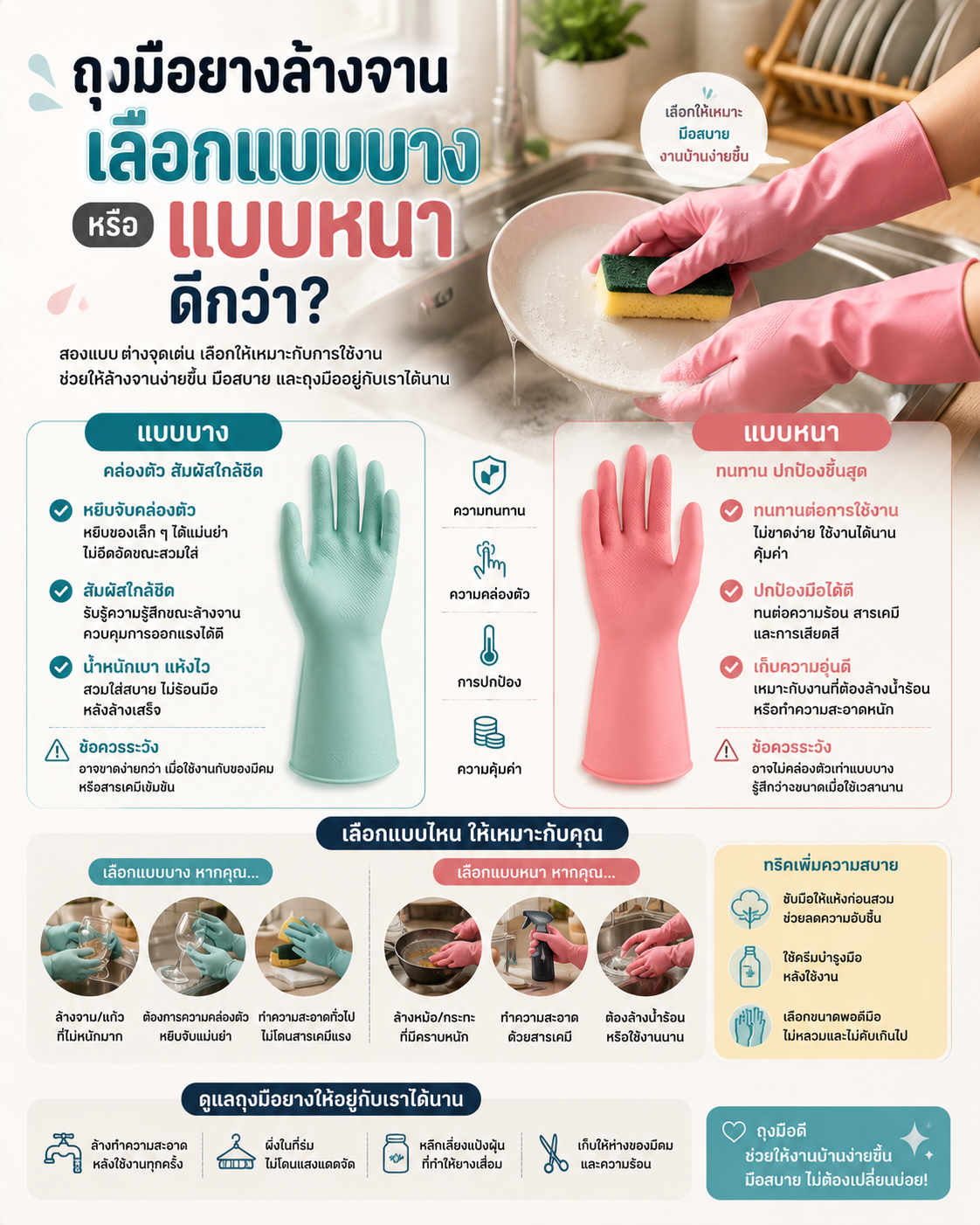 ถุงมือยางล้างจาน เลือกแบบบางหรือแบบหนาดีกว่า? Image1