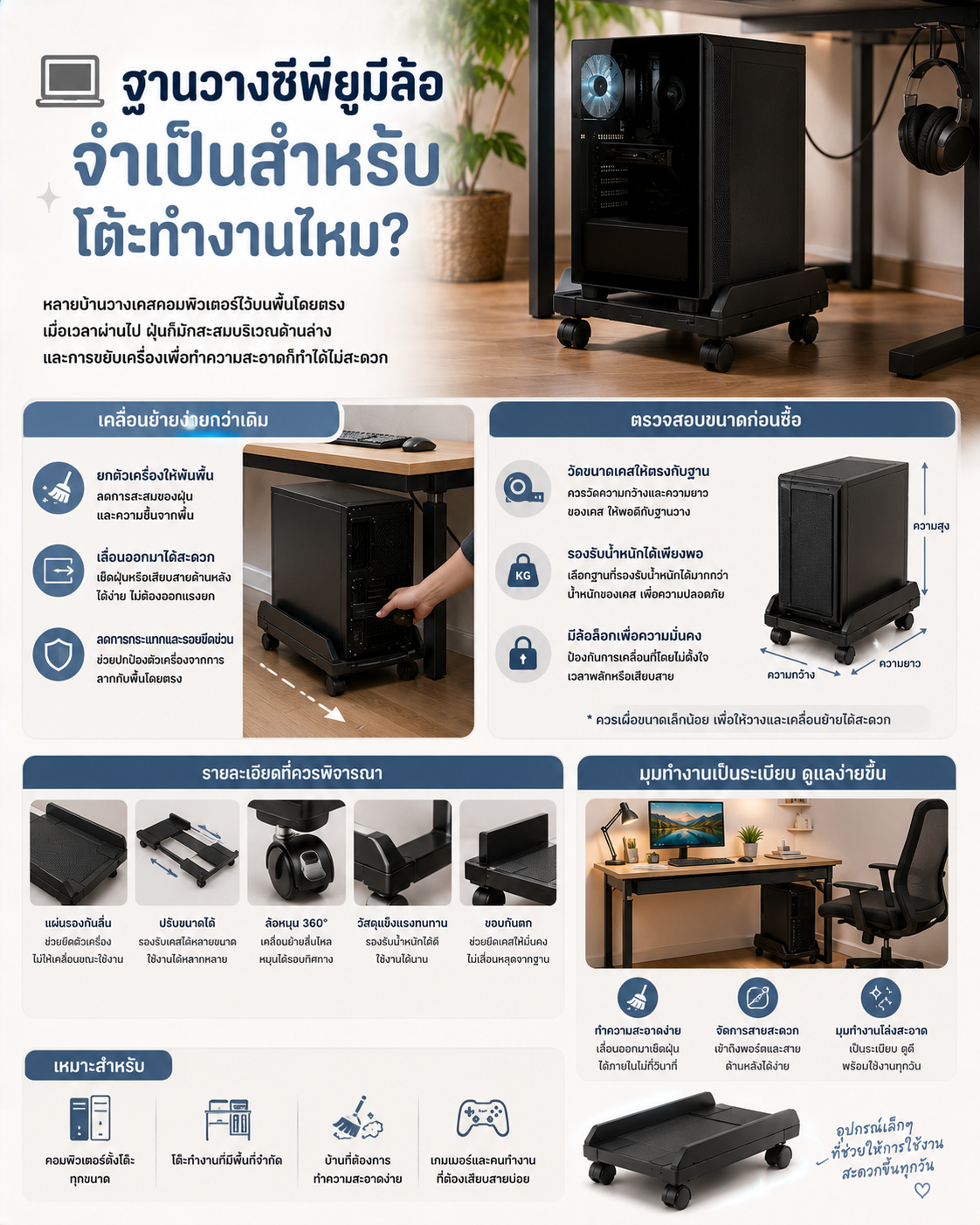 ฐานวางซีพียูมีล้อ จำเป็นสำหรับโต๊ะทำงานไหม? Image1